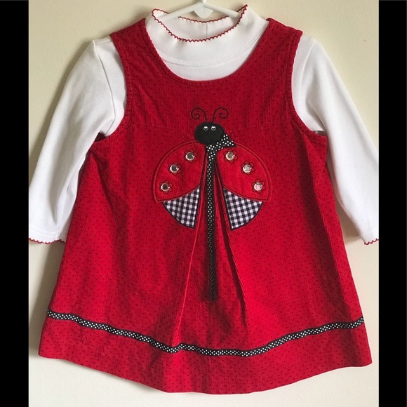 Rare 80’sVintage Toddler Ladybug appliqué Dress 2T - Picture 1 of 7